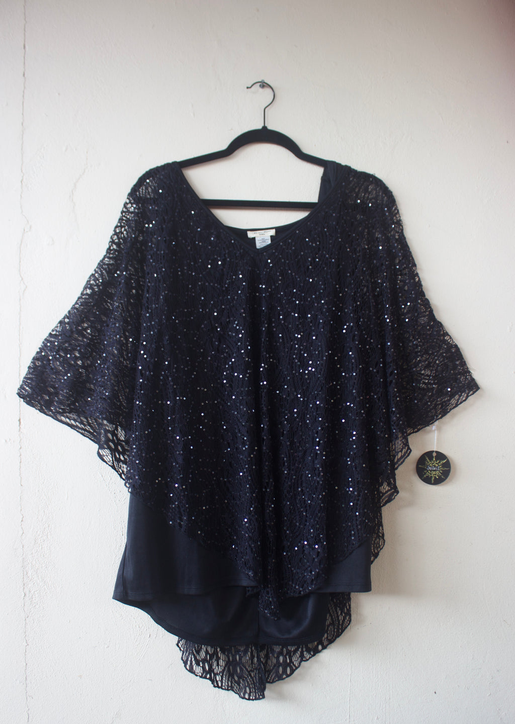 Sequins Black Poncho Top