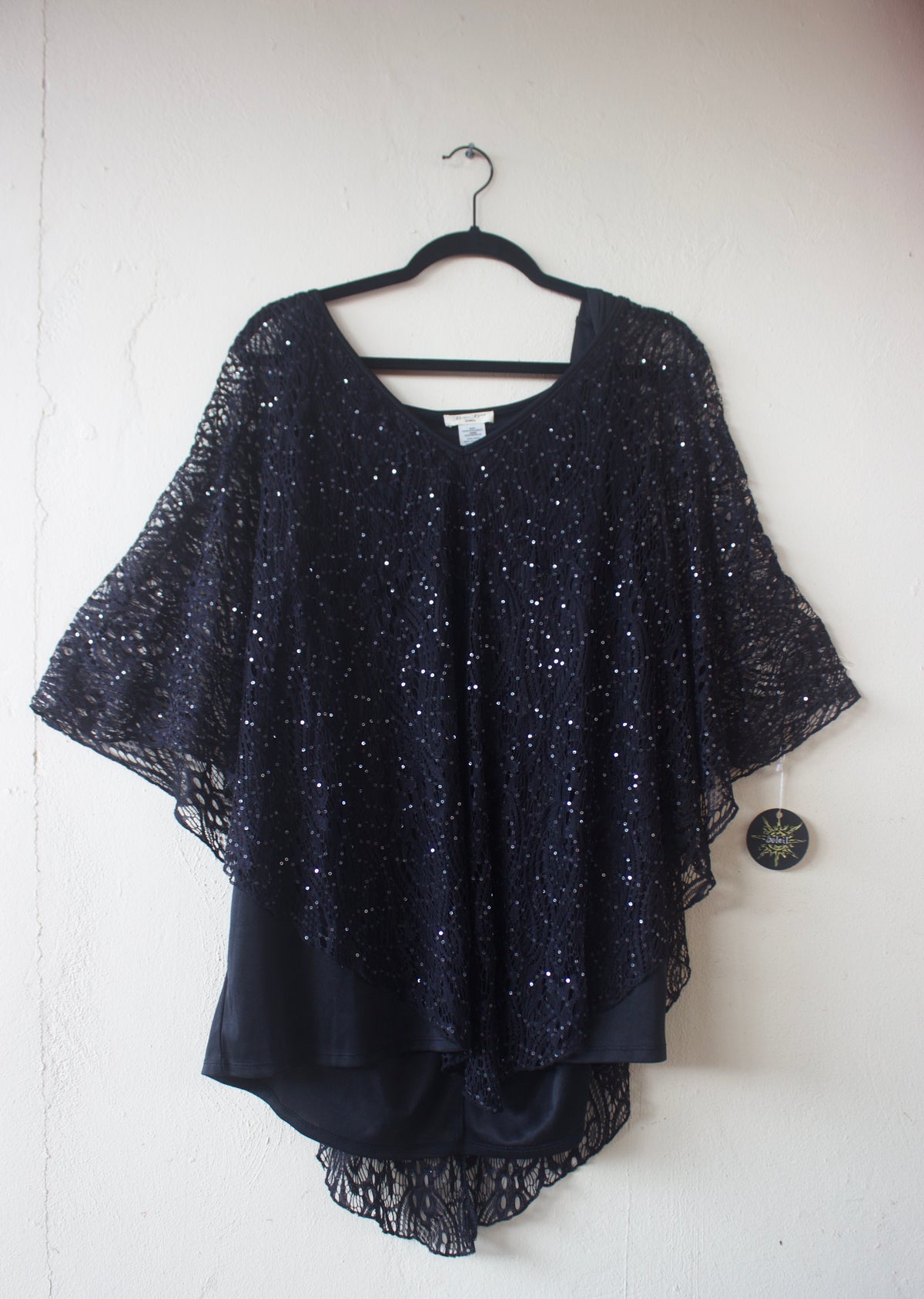 Sequins Black Poncho Top