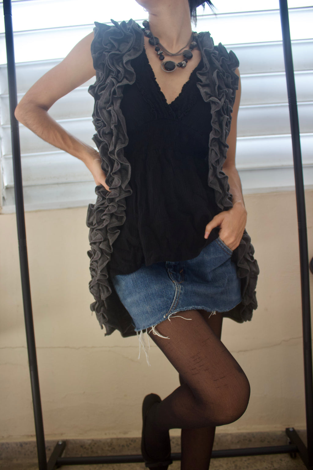 Gray Ruffled Vest