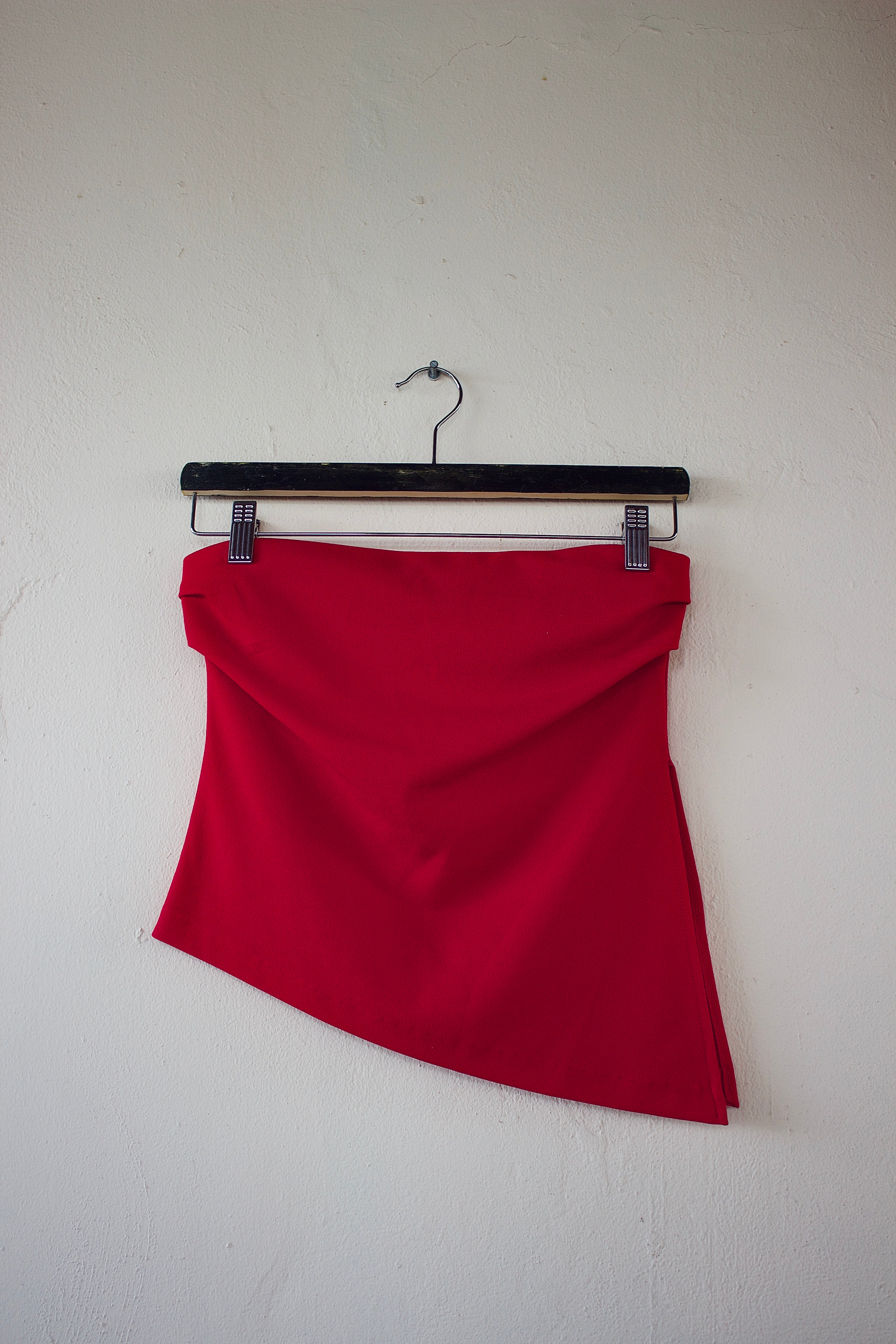Asymmetrical Red Strapless Top